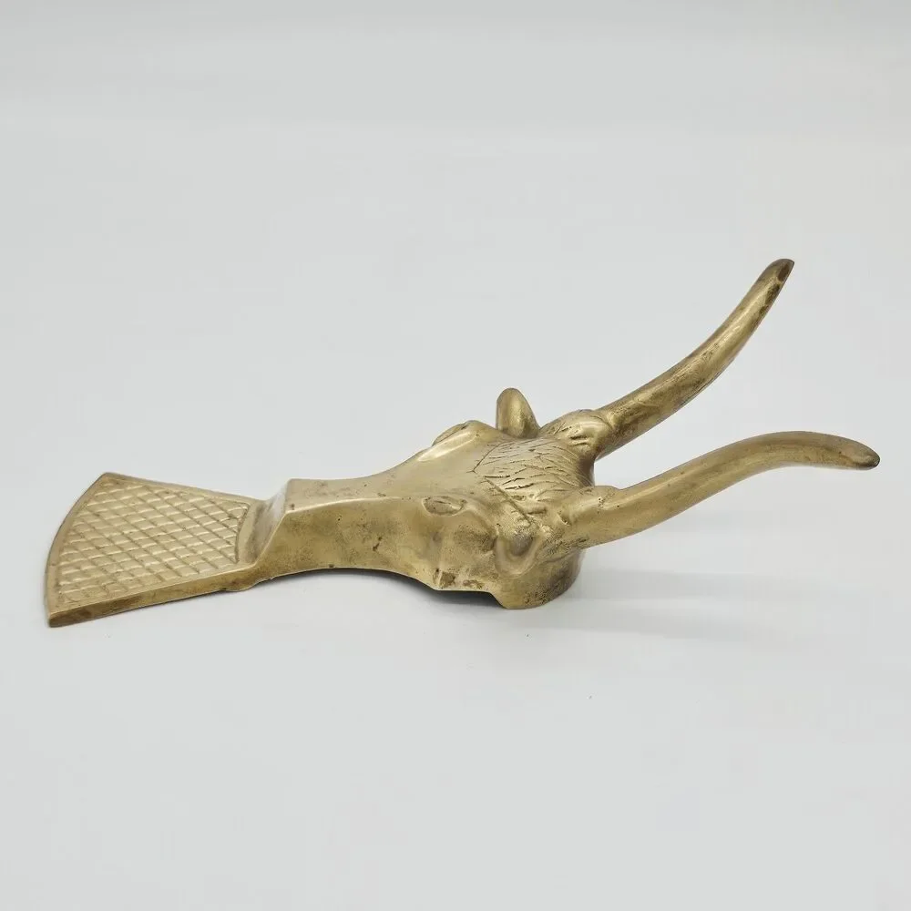 Vintage Solid Brass Boot Jack Shoe Puller LongHorn Steer Bull Cowboy Western 9